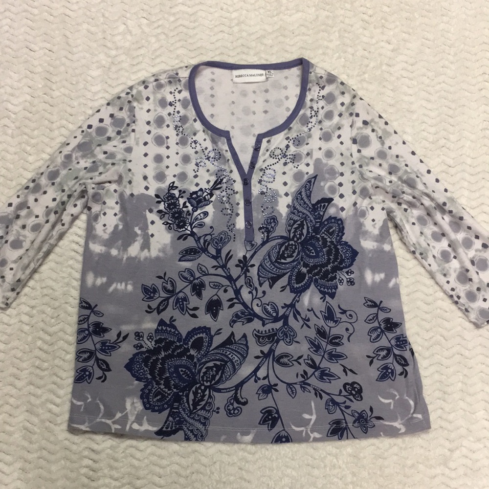 Rebecca Malone henley beaded shirt - size XLarge